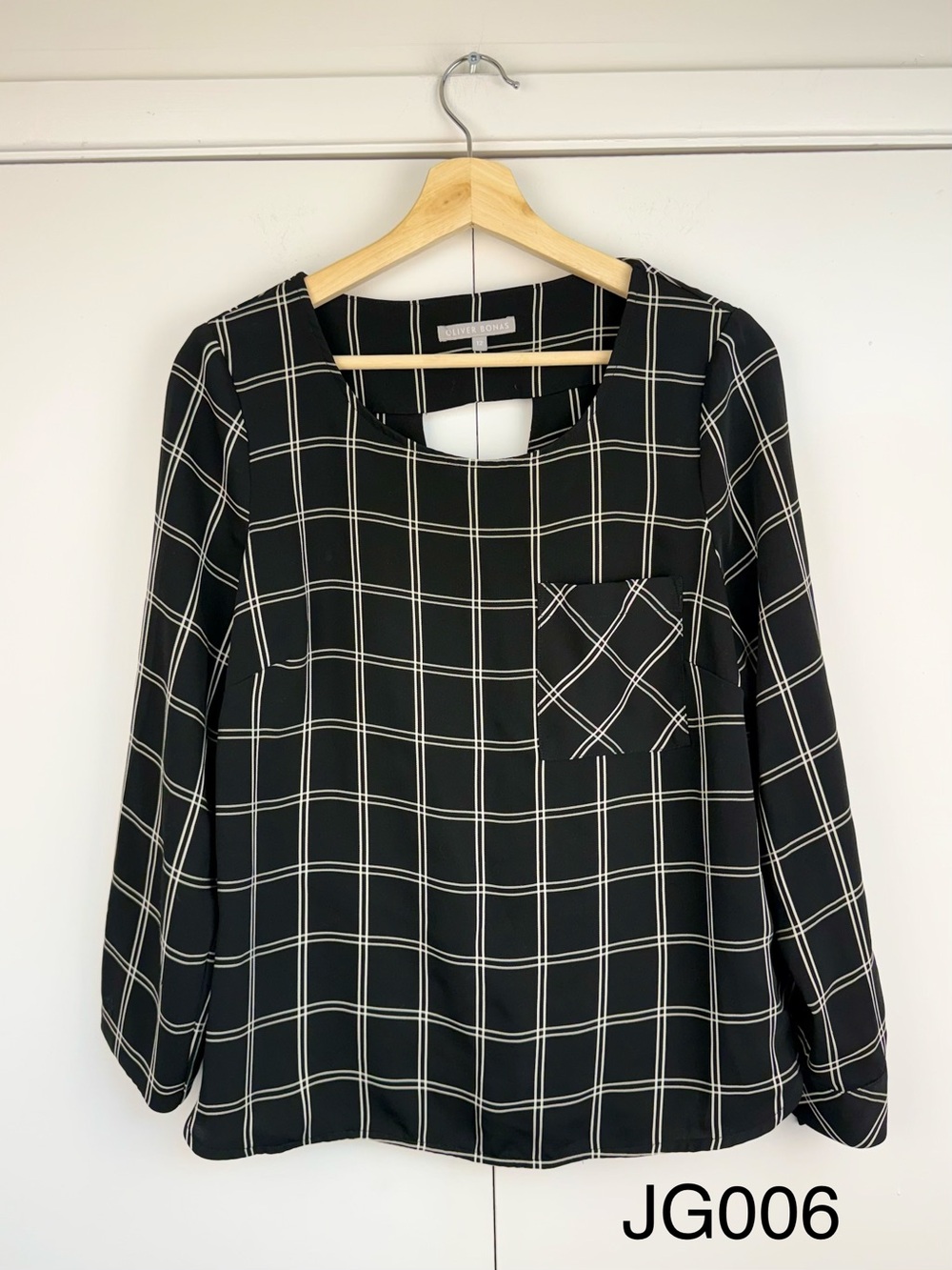 Oliver Bonas Windowpane Check Open Back Blouse UK 12 US 8
